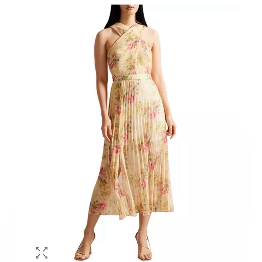 NWT Ted Baker Amerah Cross Front Pleated Midi Dress SZ US 4 floral wedding party